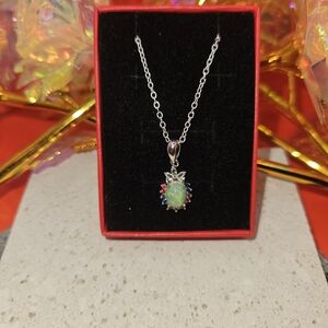 Natural Fire Opal Multi Sapphire Pendant 925 Stainless Steel - BRAND NEW